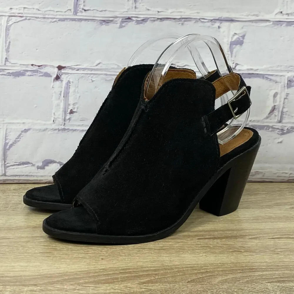 Frye Courtney Slinback Mule Sandals Women's Size 8.5 Black Suede Heel Peep Toe